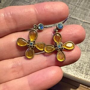 Elegant Vintage Gold and Blue Floral Earrings